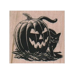 SELLO DE GOMA "Gato y Jack-O-Lantern", sello de Halloween, sello de gato negro, sello de Jack-O-Lantern, sello de calabaza, sello de Halloween divertido, sello de gato
