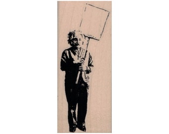 Banksy Einstein Protester RUBBER STAMP, Protester Stamp, Einstein Stamp, Holding Sign Stamp, Sign Stamp, Science Stamp, Einstein Lover Gift