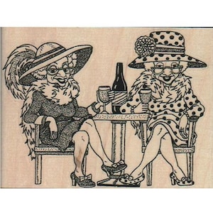 Dames drinken wijn RUBBER STEMPEL, damesstempel, wijnstempel, restaurantstempel, stempel Fancy Lady, stempel Old Lady, stempel beste vrienden, stempel beste vrienden