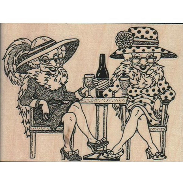 Ladies Drinking Wine RUBBER STAMP, Ladies Stamp, Wine Stamp, Restaurant Stamp, Fancy Lady Stamp, Old Lady Stamp, Best Friends Stamp