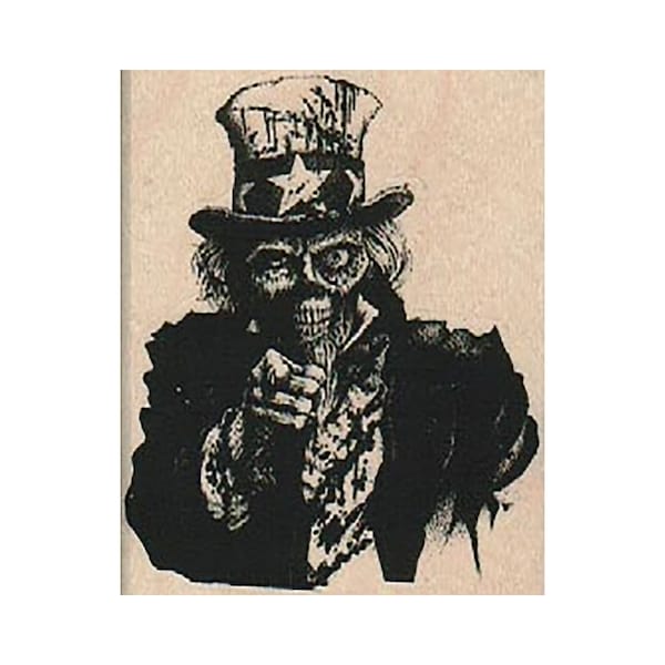 Undead Uncle Sam RUBBER STAMP, Zombie Stamp, Uncle Sam Stamp, Undead Stamp, Skeleton Stamp, Skull Stamp, Scary Stamp, Pointing Zombie Stamp
