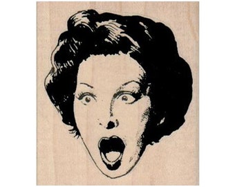 Surprised Lady RUBBER STAMP, Surprised Woman Stamp, Screaming Lady Stamp, Scared Lady Stamp,Halloween Stamp, Halloween Scare Stamp, Shocked