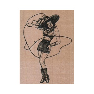Cowgirl Spinning Rope RUBBER STAMP, Cowgirl Stamp, Western Stamp, Old West Stamp, Wild Wild West, Rodeo Stamp, Country Stamp, Rope Stamp
