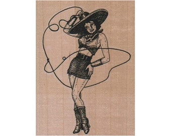 Cowgirl Spinning Rope RUBBER STAMP, Cowgirl Stamp, Western Stamp, Old West Stamp, Wild Wild West, Rodeo Stamp, Country Stamp, Rope Stamp