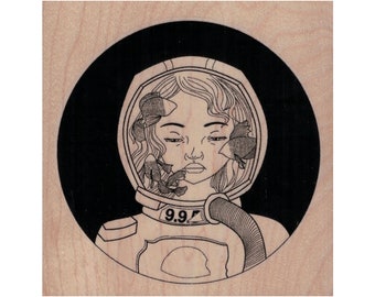 Aquarium Space Girl RUBBER STAMP, Space Stamp, Planet Stamp, Outer Space Stamp, Moon Stamp, Universe Stamp, Space Girl, Astronaut Stamp