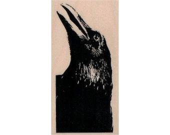 Raven Looking Up RUBBER STAMP, Halloween Stamp, Raven Rubber Stamp, Crow Rubber Stamp, Bird Stamp, Raven Head Stamp, Bird Head Stamp