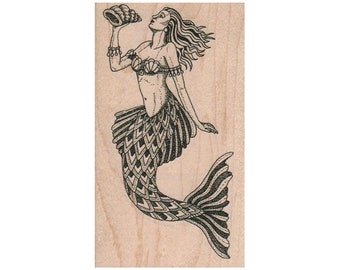 Zeemeermin met schelp RUBBERSTEMPEL, fantasiestempel, oceaanstempel, strandstempel, zeestempel, zeemeerminstempel, onderwaterstempel, schelpstempel