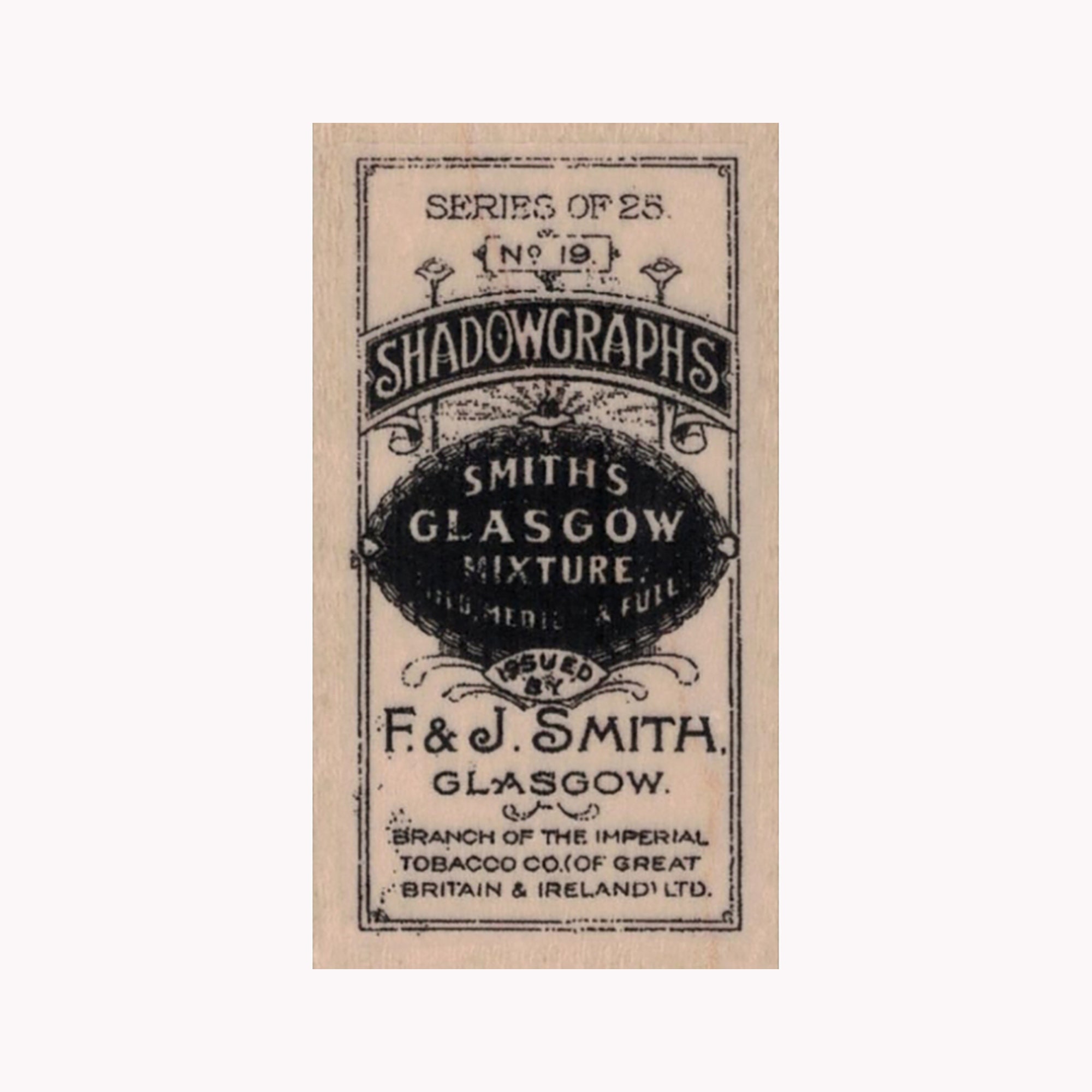 Shadowgraphs Tobacco Cigarettes Pack RUBBER STAMP, F J Smith Glasgow  Tobacco Stamp, Tobacco Ad Stamp, Vintage Ad Stamp, Britain Ad Stamp