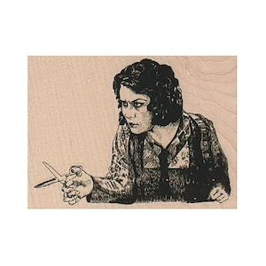 Lady With Scissors RUBBER STAMP, Crazy Lady Stamp, Mad Lady Stamp, Scissors Stamp, Sewing Stamp, Woman Stamp, Mean Lady Stamp, Cutting Stamp