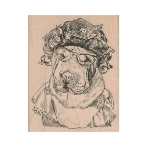 Sharpei hond in krulspelden RUBBER STEMPEL, Shar-Pei hond stempel, grappige hond stempel, rimpelige hond stempel, Canine stempel, hond minnaar stempel, Sharpei hond