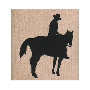 Cowboy te paard silhouet RUBBERSTEMPEL, cowboystempel, paardrijdenstempel, rodeostempel, oude westenstempel, paardenstempel, westernstempel, ranch
