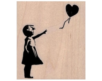 Banksy Balloon Girl RUBBER STAMP, Balloon Girl Stamp, Child Stamp, Girl Stamp, Banksy Stamp, Street Art, Girl with Heart Balloon