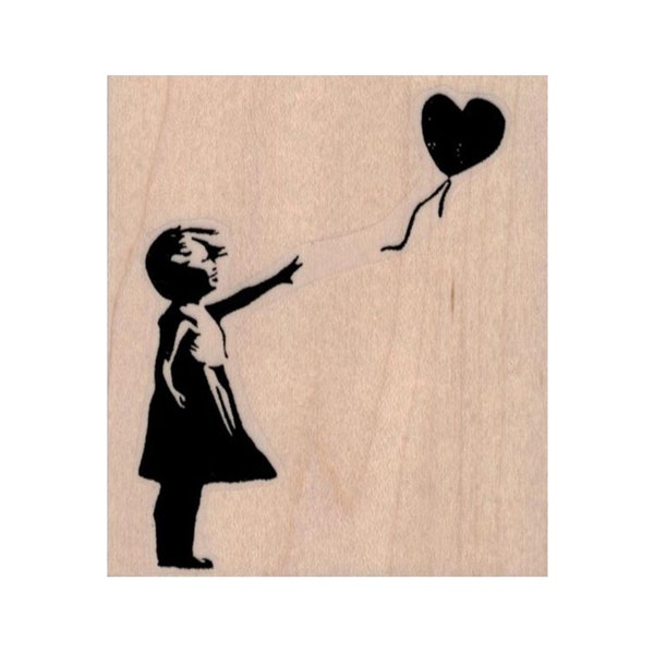 Banksy Balloon Girl RUBBER STAMP, Balloon Girl Stamp, Child Stamp, Girl Stamp, Banksy Stamp, Street Art, Girl with Heart Balloon