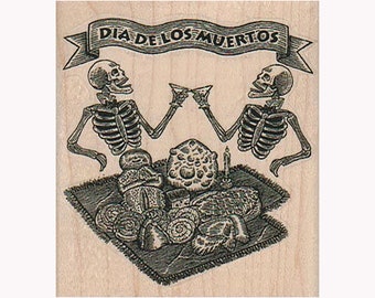 Dia De Los Muertos Skeletons  RUBBER STAMP, Skull Stamp, Halloween Stamp, Skeletons Stamp, Day Of Dead Stamp, Skeletons Celebrating, Skull