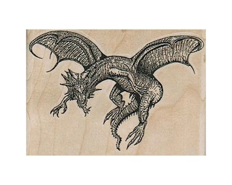 Flying Dragon RUBBER STAMP, Fantasy Stamp, Dragon Stamp, Fairy Tale Stamp, Mother Of Dragons Stamp, Fire Breathing Dragon Stamp, Firedrake