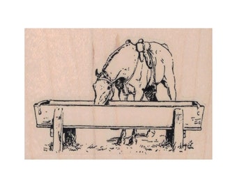 Horse at Trough RUBBER STAMP, Horse Stamp, Mare Stamp, Ranch Stamp, Stallion Stamp, Filly Stamp, Equestrian Stamp, Western Stamp, Country