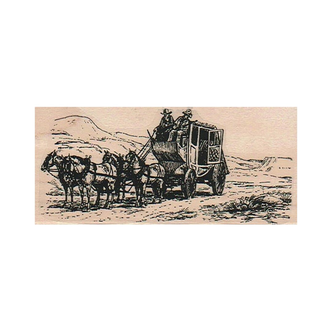 Stagecoach & Horses RUBBER STAMP, Cowboy Stamp, Cowboys Stamp, Horse Stamp, Stagecoach Stamp