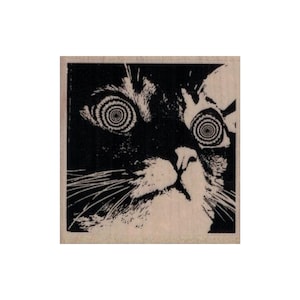 Tampon en caoutchouc chat hypnotique, tampon chat, chaton, tampon hypnotique, tampon hypnotique, tampon pour amoureux des chats, thème chat, tampon chat amusant