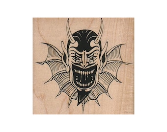 Devilish Face RUBBER STAMP, Halloween Stamp, Demon Stamp, Beelzebub Stamp, Mephistopheles Stamp, Devil Stamp, Evil Stamp, Joker Stamp, Satan