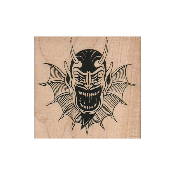 Devilish Face RUBBER STAMP, Halloween Stamp, Demon Stamp, Beelzebub Stamp, Mephistopheles Stamp, Devil Stamp, Evil Stamp, Joker Stamp, Satan