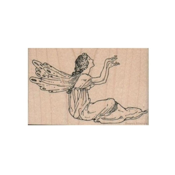 Fairy Sitting RUBBER STAMP, Fantasy Stamp, Fairy Stamp, Garden Stamp, Flower Stamp, Fay Stamp, Pixie Stamp, Sprite Stamp, Fairy Lover, Angel