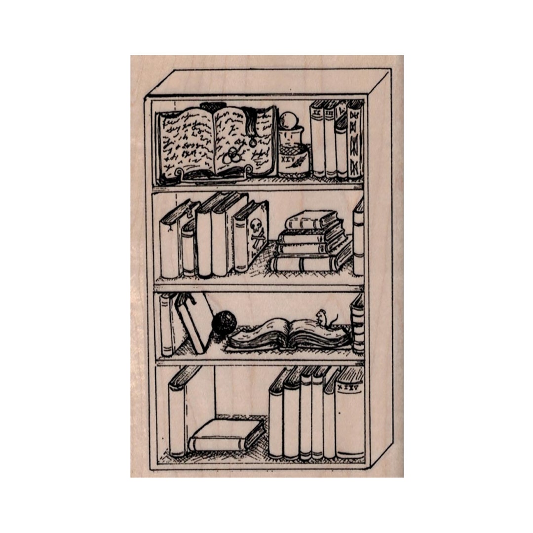 Bookcase RUBBER STAMP, Bookshelf Stamp, Apothecary Stamp, Spell Book