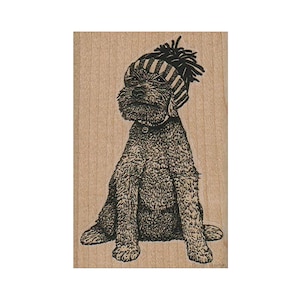 Chien au chapeau TAMPON EN CAOUTCHOUC, Timbre de Noël, Timbre de vacances, Timbre de chien d'hiver, Timbre de chapeau, Timbre de bonnet de laine, Timbre de chien, Timbre d'amoureux des chiens