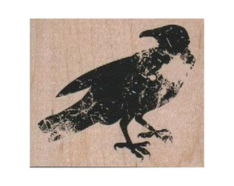 Faded Crow/Raven RUBBER STAMP, Halloween Stamp, Raven Rubber Stamp, Crow Rubber Stamp, Bird Stamp, Halloween Party Stamp, Scary Stamp