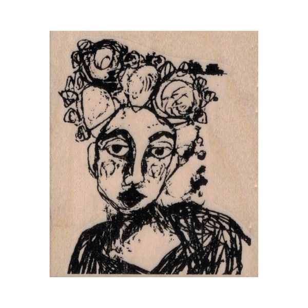 Tina Walker Big Eyed Scribble Girl RUBBER STAMP, Scribble Art Stamp, Woman Stamp, Lady Stamp, Woman With Hat Stamp, Art Stamp, Artistic