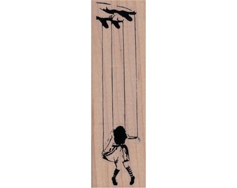 Banksy Marionette Girl RUBBER STAMP, Puppet Stamp, Marionette Stamp, Banksy Stamp, On A Rope Stamp, Girl Stamp, Puppet Master Stamp