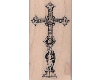 Cross Statue RUBBER STAMP, Cross Stamp, Religious Stamp, Angel Stamp, Ornate Cross Stamp, Religious Cross Stamp, Church Stamp, Crucifix