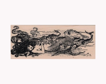 Zeemeerminscène RUBBERSTEMPEL, fantasiestempel, oceaanstempel, strandstempel, zeestempel, zeemeerminstempel, zeemeerminminnaarstempel, zeemeisje, sirene, fee