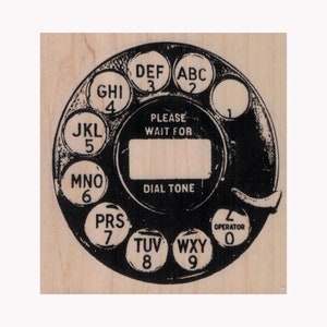 Sello de goma grunge con dial de teléfono de disco, sello de teléfono de disco, sello de teléfono, sello de técnica mixta, sello de dial de teléfono vintage, teléfono vintage