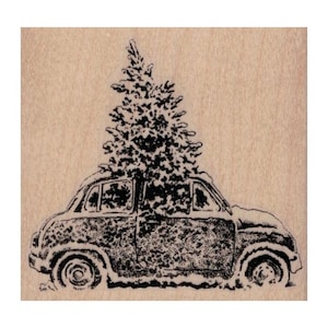 Christmas Tree In Car RUBBER STAMP, Car Stamp, Road Trip Stamp, Christmas Stamp, Christmas Travel Stamp, Holiday Stamp, Christmas Tree Stamp