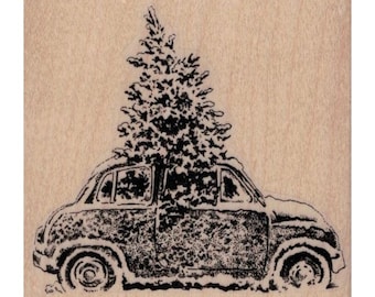 Christmas Tree In Car RUBBER STAMP, Car Stamp, Road Trip Stamp, Christmas Stamp, Christmas Travel Stamp, Holiday Stamp, Christmas Tree Stamp