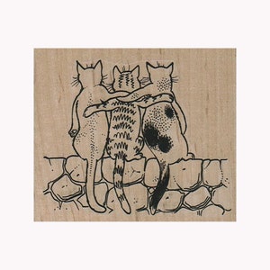 Cat Trio On Wall RUBBER STAMP, Cat Stamp, Cat Lover Gift, Cats Stamp, Kitty Stamp, Kitten Stamp, Cat Lover Gifts Stamp, Feline Stamp, Kitty