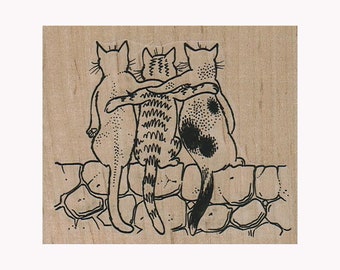 Cat Trio On Wall RUBBER STAMP, Cat Stamp, Cat Lover Gift, Cats Stamp, Kitty Stamp, Kitten Stamp, Cat Lover Gifts Stamp, Feline Stamp, Kitty