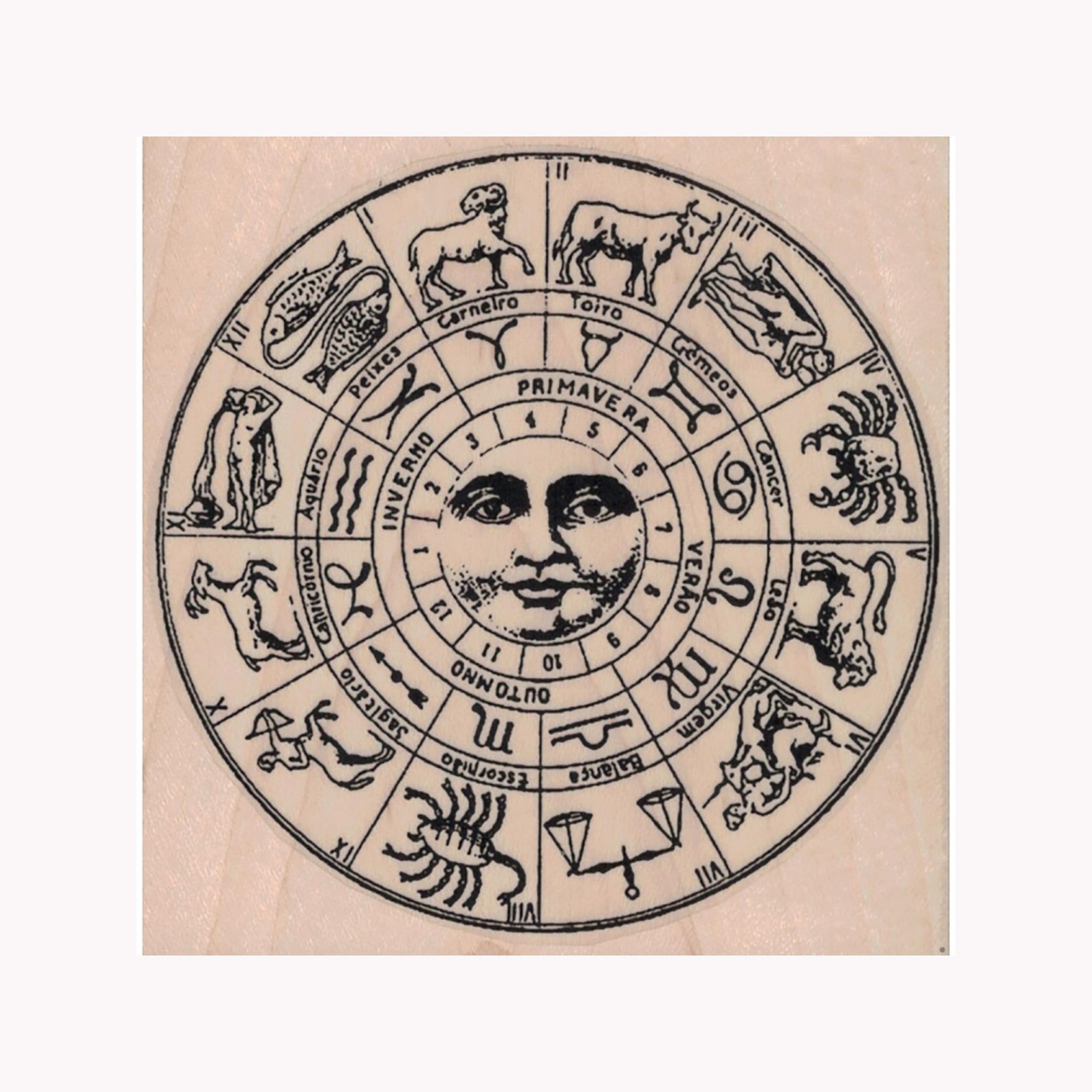 Zodiac Wheel RUBBER STAMP Fortune Teller Stamp Astrology Etsy