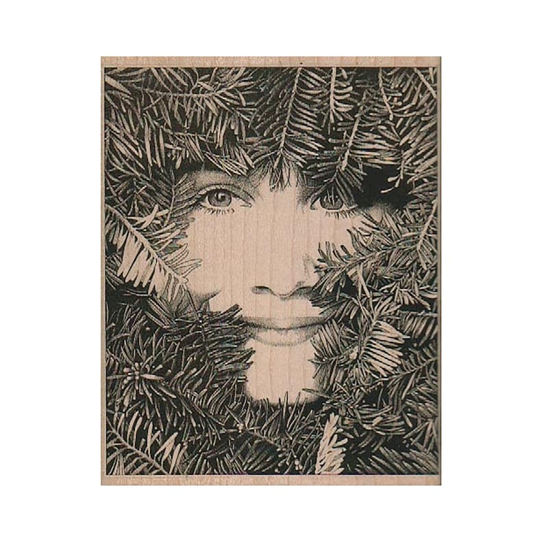 X-Mas Stamp Winter Lady Stamp Face In Fir RUBBER STAMP Winter Stamp Beautiful Lady Stamp Christmas Stamp Holiday Stamp Wreath Stamp