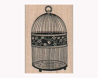 Sello de goma con forma de jaula de pájaro de tapa redonda, Sello de jaula de pájaro, Sello de jaula de pájaro victoriano, Sello de pájaro, Regalo para amantes de las aves, Sello de goma de pajarito, Sello de jaula