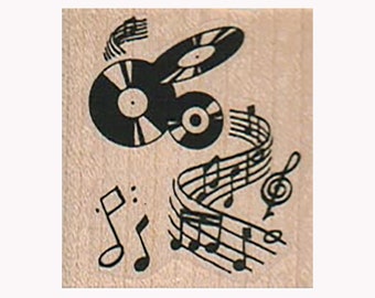 Records And Music Notes RUBBER STAMP, Rock And Roll Stamp, Record Stamp, Music Stamp, Rock Music Stamp, Music Stamp, Music Notes Stamp