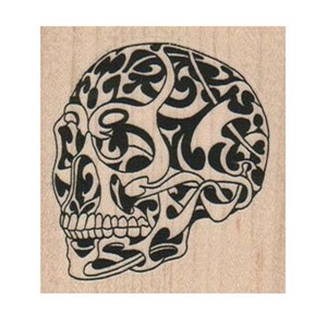 Tattooed Skull RUBBER STAMP, Halloween Stamp, Spooky Halloween Stamp, Bones Stamp, Skull Stamp,Halloween Crafts, Skeleton Stamp