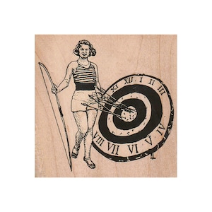 Tampon en caoutchouc Archer, tampon femme, tampon tir à l'arc, tampon femme rétro, tampon sport, tampon archer, tampon arc et flèches
