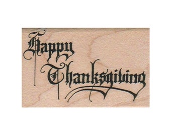 Happy Thanksgiving RUBBER STAMP, Thanksgiving Stamp, Autumn Stamp, Fall Stamp, Fancy Writing Stamp, Holiday Stamp, Happy Thanksgiving Stamp