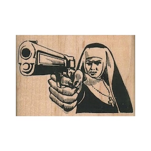 SELLO DE GOMA Monja con pistola, sello de monja divertida, sello de pistola, sello de monja dura, sello de Drácula, sello de cazador de demonios, sello de monja, sello sobrenatural