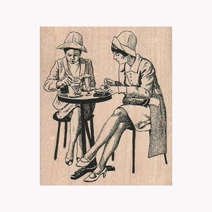 Dames lunchen RUBBERSTEMPEL, Tea Party-stempel, vriendenstempel, BFF-stempel, lunchstempel, damesstempel, restaurantstempel, jaren 50 dames, retro dame