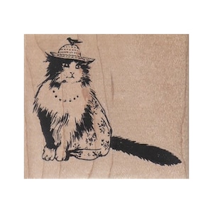 Gato com pássaro no chapéu CARIMBO DE BORRACHA, Carimbo de gato, Carimbo de gatinho, Gato e pássaro, Carimbo de gatinho, Carimbo de amante de gatos, Carimbo de amante de gatinhos, Gato, Gatinho