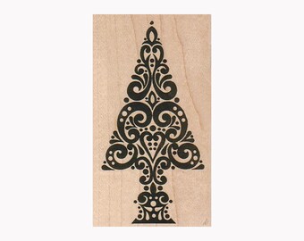 Decorative Christmas Tree RUBBER STAMP, Tree Stamp, Christmas Stamp, Christmas Tree Stamp, Holiday Stamp, Christmas Tree Stamp, X-MAS Stamp