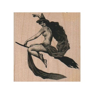 Hexe mit Schal auf Besen STEMPEL , Halloween Stempel , Hexen Stempel , Besen Stempel , Fliegende Hexe Stempel , Sexy Hexe Stempel , Halloween Spaß