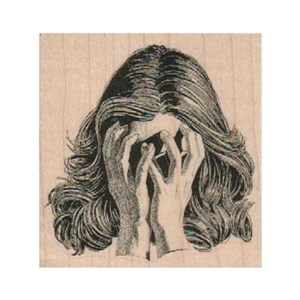 Woman Covering Face With Hands RUBBER STAMP, Crying Lady Stamp, Scared Lady Stamp, Hiding Lady Stamp, Horror Movie Stamp, Halloween Stamp